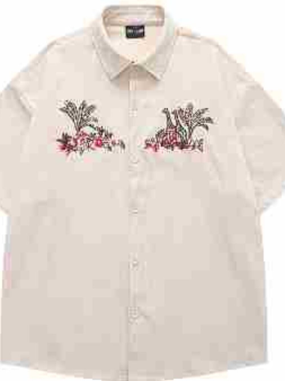 Beige Tropical Plant Print Short Sleeve Shirt
